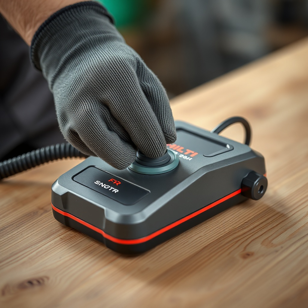 <clean photorealistic photo of a Hilti DD 160 PSP pedal on a wooden table