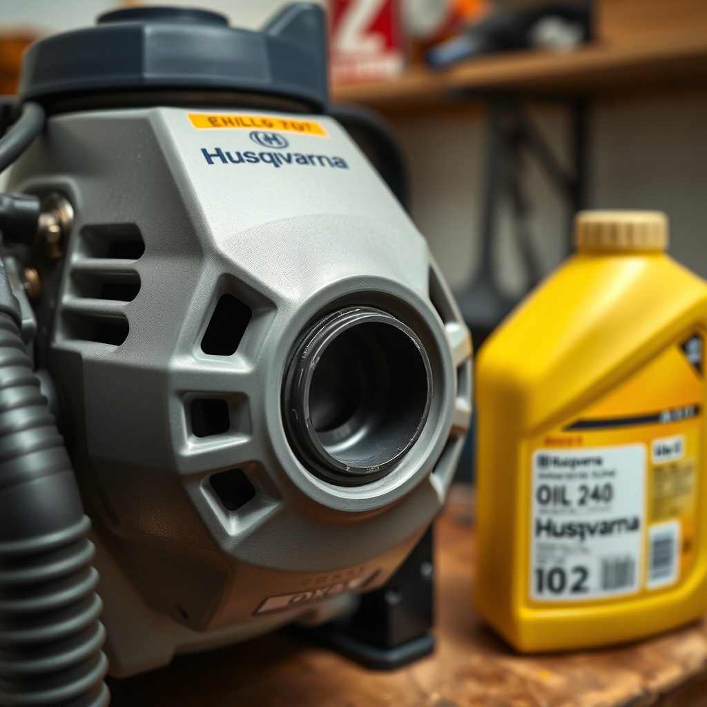 A clean photorealistic photo of a Husqvarna DMS 240 machine with an open oil filler cap