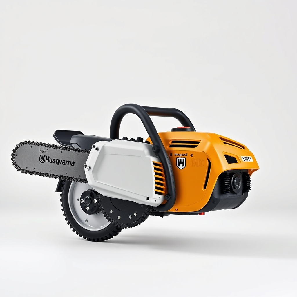<Bir masada Husqvarna DMS 240 yanında iki zamanlı yağ şişesi ve karışım kabı