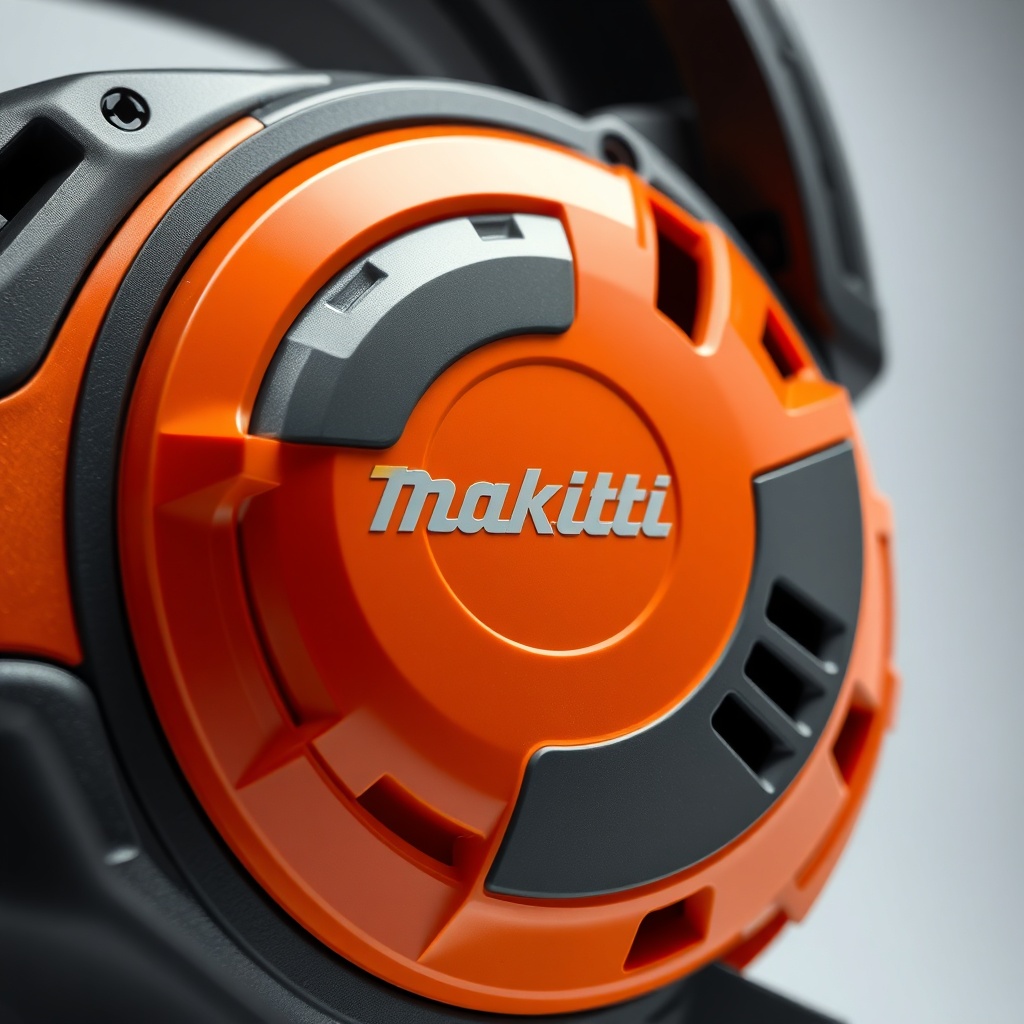 <Close-up of the Makita DPC7311 engine housing and air filter cover