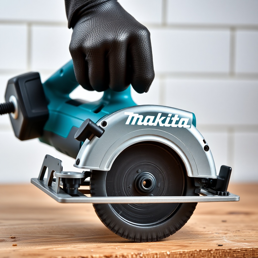 Makita DPC7311'in deposuna yakıt doldururken kullanıcının elinin yakın çekimi